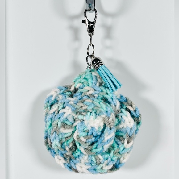 Hand Crafted Accessories - Crochet Blue Ombre Flower Bag Charm